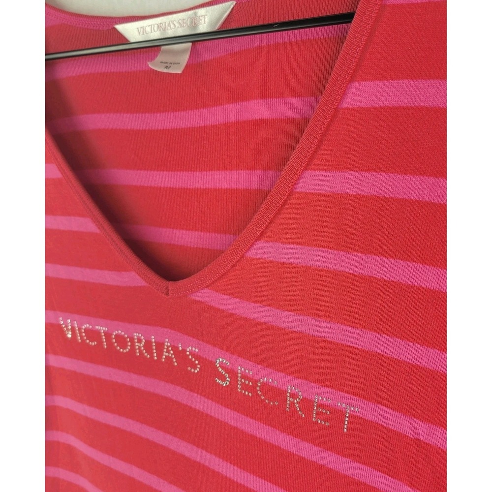 Victoria's Secret Rhinestone Logo Striped Sleepshirt Pink Women's M Y2K McBling - Picture 3 of 8